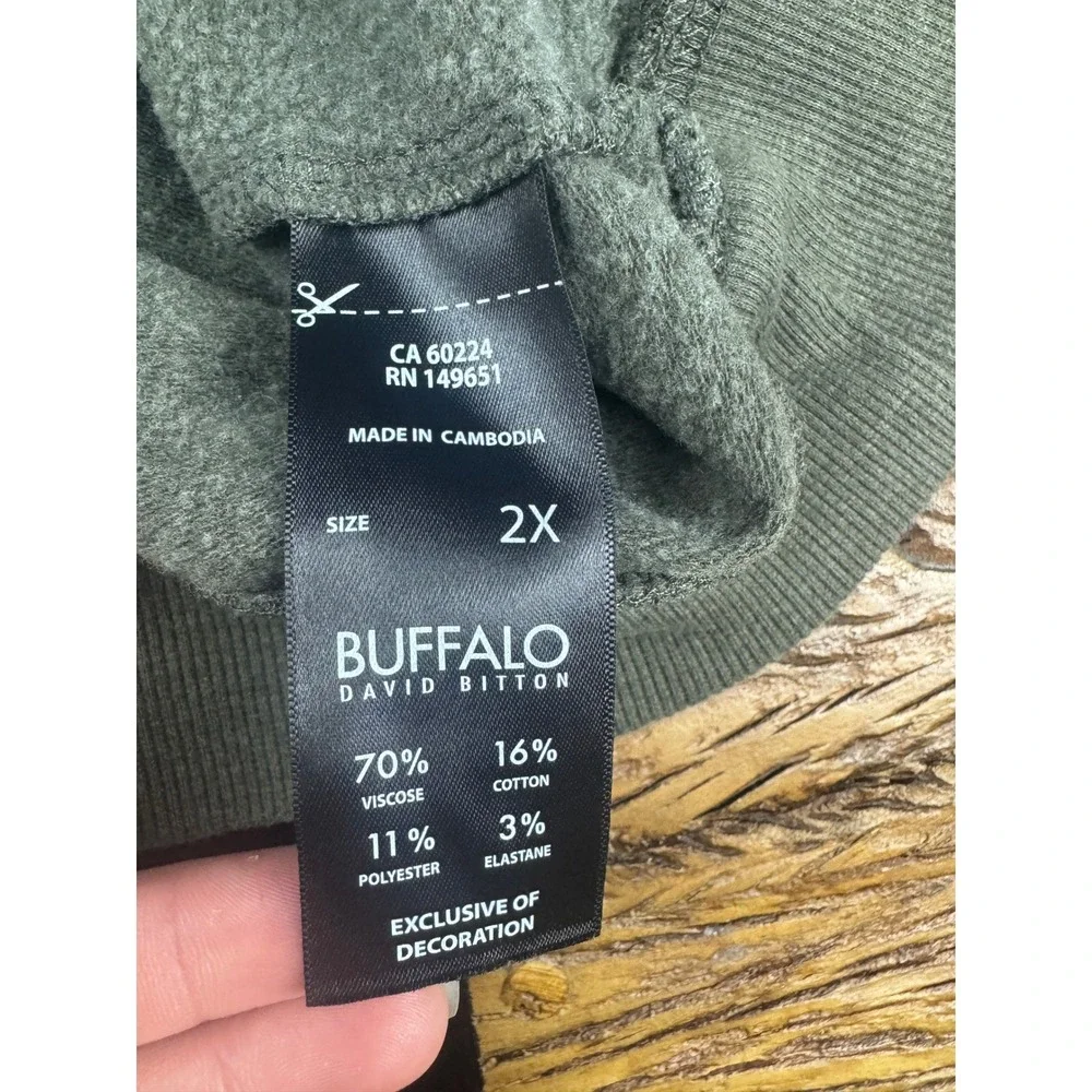Buffalo David Bitton Hoodie 2X‎ Olive Green Pullover Sweatshirt Casual Mens
